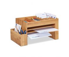 Relaxdays 10021562 Organiseur de bureau bambou lettre stylos carte de visite rangement HxlxP: 20 x 40 x 21,5 cm, nature