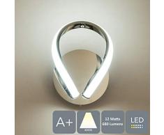 Harper Living Halo Applique murale 1 LED avec interrupteur à bascule, finition chromée polie, 12 W 680 lm, blanc naturel 4000 K, idéal pour chambre à coucher, salon, couloir, hôtel, chambre