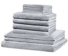 Lot de 12. 12 pièces de serviette éponge XXL SET : toutes les tailles sont couvertes - 5 serviettes de toilette, 4x serviettes, 2x serviettes de bain, 1x serviette de bain - 100% coton, - 10 couleurs supérieures (argent/gris clair).