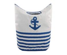 dvier Panier Ã Linge en Polyester Blanc/Bleu/Marine/Marron 42 x 29 x 60 cm