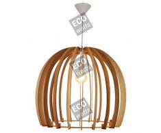 Suspension E27 Max.40W abat-jour Bois extérieur / intérieur cable PVC L.100cm Blanc