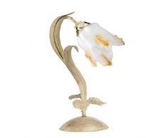 Onli Lampe de table en métal ivoire brossé or, verre blanc dégradé ambre