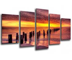 Tableau Moderne Photographique, Impression sur bois, Paysage coucher de soleil sur la mer, 165 x 62 cm, ref. 26125