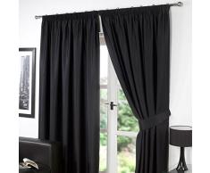 Dreamscene Paire de luxe entièrement doublé Rideaux occultants thermiques plissés avec embrasses,, Polyester, noir, 46 x 183 cm