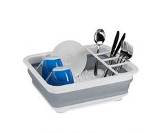Relaxdays 10027853_111 Gris Ãgouttoir Pliable, Vaisselle Porte-Couverts Pliant, Ã©vier Cuisine, Camping Plastique Silicone, Blanc