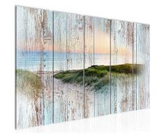 Tableau decoration murale Planches de bois de plage 150 x 60 cm - XXL Impression sur Toile Salon Appartment 5 Parties - prÃªt Ã accrocher - 606256a