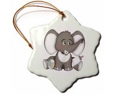 3dRose Cute Gris et Blanc bÃ©bÃ© Ã©lÃ©phant avec Une tÃ©tine, Bavoir, biberon et Flocon de Neige Ornement, Multicolore, 7,6Â cm