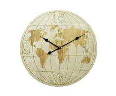 Rebecca Mobili Horloge Murale rond, Horloge Mappemonde, Bois, Blanc - Diametre 60 cm x L 4,5 cm - Art. RE6153