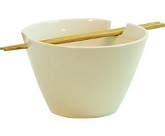 Jade Temple Bol à soupe en céramique style asiatique avec baguettes 100% bambou, idéal pour les plats à soupe et à pâtes, (1 bol avec 1 paire de baguettes)