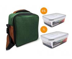 NERTHUS FIH 426 Lunch Bag Vert + 2 Rec, Sac Thermique de Transport daliments, avec 2 contenants hermétiques, Taille Unique