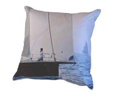 Coussin 50 x 50 cm déhoussable - Thème mer - couleurs : Gris Bleu - Photo dart by Isabelle Delbecque