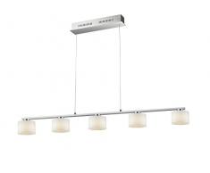 TRIO, Suspension, Alegro incl. 5 x LED,SMD,6,0 Watt,3000K,630 Lm. Verre, Blanc, Corps: metal, Nickel mat L:130,0cm, L:12,0cm, H:160,0cm IP20,Hauteur réglable,Réglable avec interrupteur