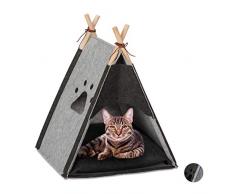 Relaxdays 10029924_940 Tente pour Chat, Tipi dâAnimaux domestiques, Petits Chiens, Feutre, Bois, Coussin, 57 x 46 x 45 cm, Gris Clair, 1