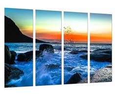 Tableau Moderne Photographique, Impression sur bois, Vague éclaboussant, mer au coucher du soleil, 131 x 62 cm, ref. 26733