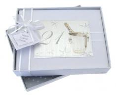 White Cotton Cards Album Photo 21th Birthday Champagne (ArgentÃ©)