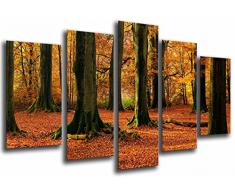 Tableau Moderne Photographique, Impression sur bois, Forêt de paysage dautomne, troncs darbres, orange, 165 x 62 cm, ref. 27102