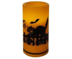 Star Bougie LED en cire vacillante, motif chat noir, couleur : orange, env. 15 x 7,5 cm, batterie, orange.