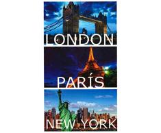 Miracle Home London-Paris-Nex York Serviette de Plage en Microfibre Multicolore 75 x 145 cm