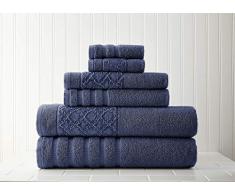 Pacific Coast Textiles 6Â PC Jacquard Serviette de Toilette avec Bordure en Velours Diamant Indigo, 6Â piÃ¨ces