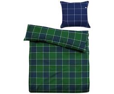 Tom Tailor 9503/807/004 Housse de Couette en Flanelle Coton Vert Ã Rayure Bleu 155 x 220 cm + 1 Taie dOreiller 80 x 80 cm