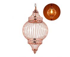 Relaxdays 10028393 Lampe suspension, orientale, brillant, E27, pour salon et salle à manger, Métal, Cage,HxD 151x27 cm, cuivré, plastique, 1 élément