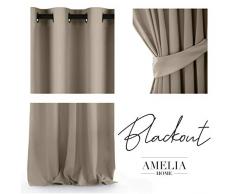 AmeliaHome Rideau occultant en Polyester Beige 140 x 245 cm