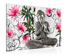Tableau decoration murale Fleurs de Bouddha 120 x 80 cm - XXL Impression sur Toile Salon Appartment 3 Parties - prÃªt Ã accrocher - 505931a