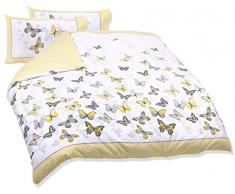 Just Contempo Housse de Couette réversible Motif Pois/Papillons, Mélange de Coton, Yellow (Grey White), Double Duvet Cover (Bedding)