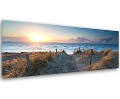 Feeby Frames, Panneau Simple Toile DÃ©coration Murale, Photo, Photo sur Toile, Tableau dÃ©co, 30Â x 90Â cm, Plage, mer, Eau, Paysage, Moyen, du Sable, Herbe, Bleu, Marron