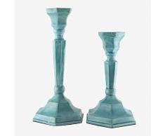 Better & Best Lot de 2 bougeoirs Turquoise, Dimensions : 9 x 9 x 20 cm, Petite : 9 x 9 x 16 cm, matériau : métal émaillé