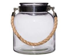 AR Photophore en Verre avec poignÃ©e Corde, 15 x 13 cm