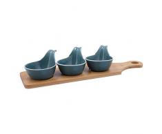 Arc Aruba Set de 3 bols ovales en porcelaine 12 cm, palette en bois