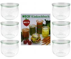 Weck 42578 Lot de 6 bocaux en verre avec livre de recettes 144 pages en tulpe, bord rond 100 mm