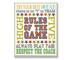 Stupell Home Decor Collection en bois MDF Par la chambre denfant Stupell rÃ¨gles du jeu Plaque Orange murale rectangulaire Multicolore