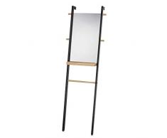 Kela Miroir sur Pied Porte-Serviette, Oak, Métal Noir et Bois de Chêne, 44x5x180 cm, 24264, Noir matt