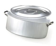Pentole Agnelli Casserole Ovale avec Couvercle, en Aluminium, avec 2Â anses en Acier Inoxydable, Argent 50 x 36 x 17,5Â cm Argent