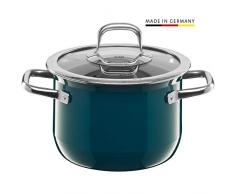 SILIT 2102304753 Compact Faitout avec Couvercle en Verre 2,4 L Induction Petit Cocotte Empilable Petrol Silargan 18 cm