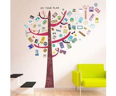 Walplus Sticker Mural Arbre colorÃ© Crochet Bagages Ã©tiquettes DÃ©coration Maison/Restaurant/DIY Chambre/Salon Autocollant Amovible Mur Autocollants Art Stickers//dÃ©cor, Rouge, 160Â x 180Â cm