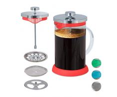 Relaxdays cafetière manuelle, passoire en inox, saveur de café aromatique, 800 ml, verre & plastique, rouge