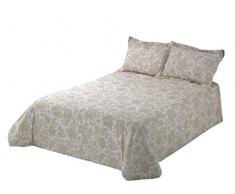 Viantala Nouveau Floral Beige Ensemble Drap, lit 180, Coton, Beige et Blanc.