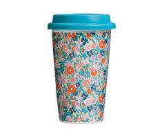 Premier Pretty Thermique Tasse de Voyage avec Couvercle en Silicone en Porcelaine, Multicolore, 330Â ML
