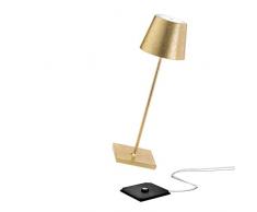 Zafferano Poldina Pro - Lampe de table LED à intensité variable en aluminium, Protection IP54, Utilisation intérieure/extérieure, Base de chargement par contact, H38cm, Prise UE - Fueille dOr