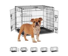 Relaxdays 10030966_1251 Cage Maison, Bureau, boÃ®te de Chiens de Voiture, avec rÃ©cipient, 76 cm, Noir, Acier, Plastique ABS, 1 Ã©lÃ©ment