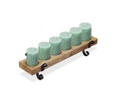 Relaxdays 10027979 Support 6 bois, Porte bougeoirs, Photophores vintage bougie design fer, 61 cm, nature/noir, 14 x 61 x 19 cm