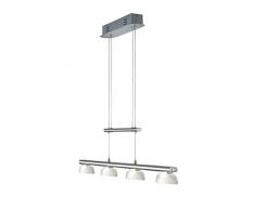 TRIO, Suspension, Senator incl. 4 x LED,SMD,4,5 Watt,3000K,430 Lm. Verre mat, Blanc, Corps: metal, Nickel mat L:90,0cm, L:8,0cm, H:160,0cm IP20,OSRAM Inside,Hauteur réglable,Interrupteur tactile 4 niveaux