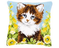 Vervaco Kit Coussin au Point de Croix Chat & Fleurs Jaunes