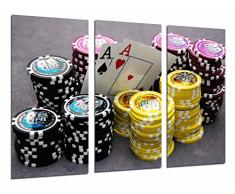 Tableau Moderne Photographique, Impression sur bois, Table de Jeu, Casino, Cartes et Jetons Poker, Ace, Fortuna, 97 x 62 cm, ref. 27003