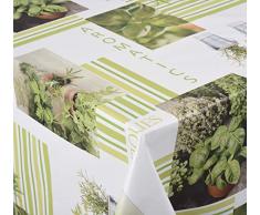 Venilia AROMATICS Rectangle Nappe Green Herbs Linge de Table Toile cirÃ©e Maintenance rÃ©duite hydrophobes, Polyester, PVC, rectangulaire, 140Â x 200Â cm, 55008, 140 x 200 cm