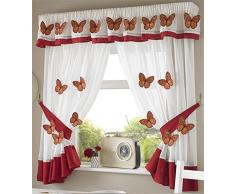 Butterflies Rideaux plissés et embrasses Motif Papillons, Polyester, Blanc/Orange, 46 x 42-inch