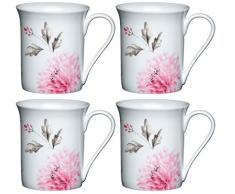 Kitchencraft Afternoon Tea en Porcelaine Anglaise cannelé Mug, 260 ML (Lot de 4), Multi/Couleur, Lot de 4, Porcelaine, Multi/Colour, 10.8 x 8 x 8.9 cm